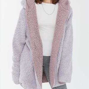UO Carmella reversible hooded teddy jacket